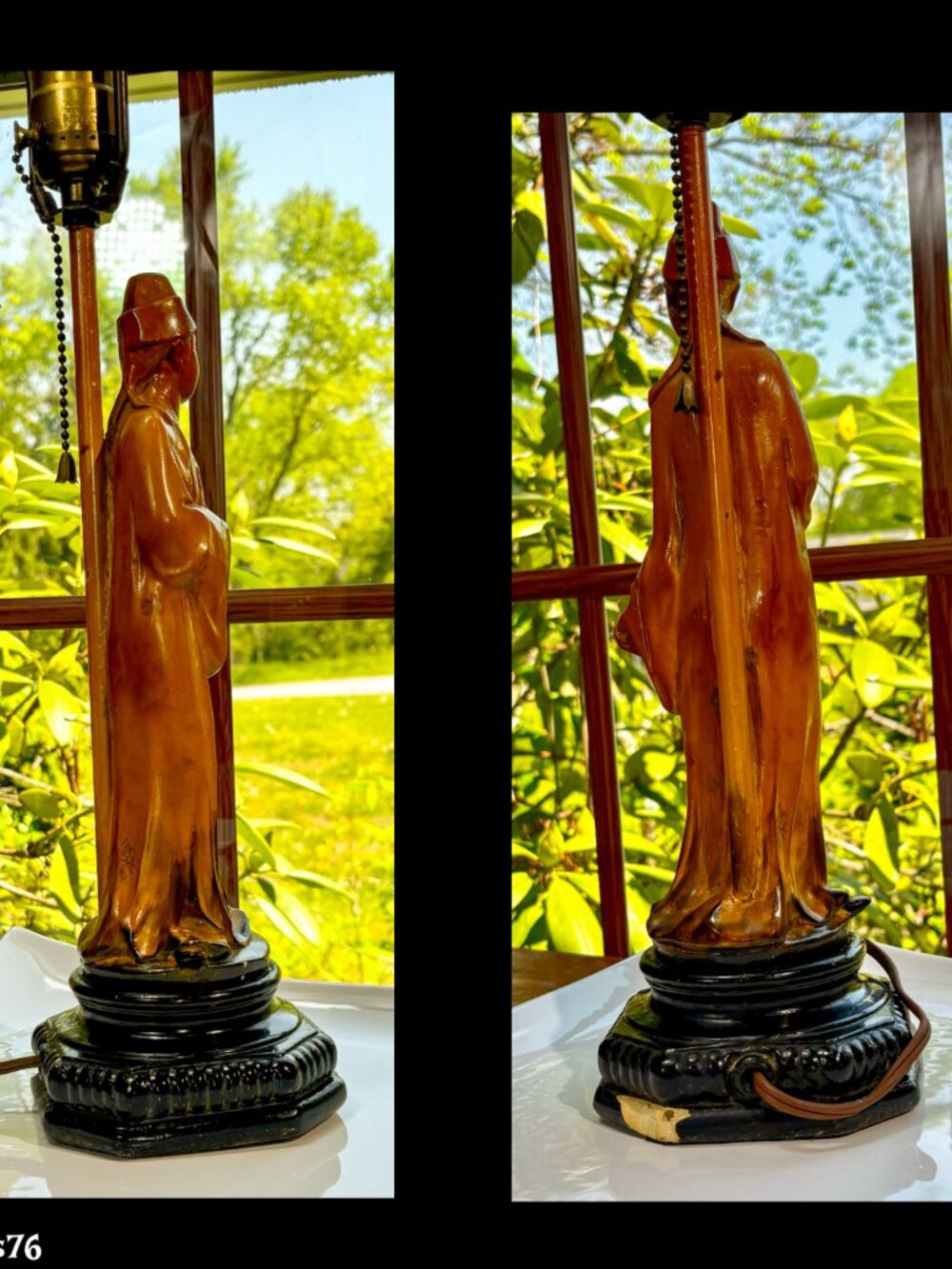 ▪️ VTG▪️BORGHESE▪️Mid-Century Asian Figural Italian Chalkware Table Lamp - Picture 3 of 10